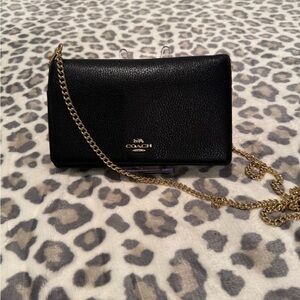 Coach Black Pebbled Leather Crossbody with Gold Chain Strap